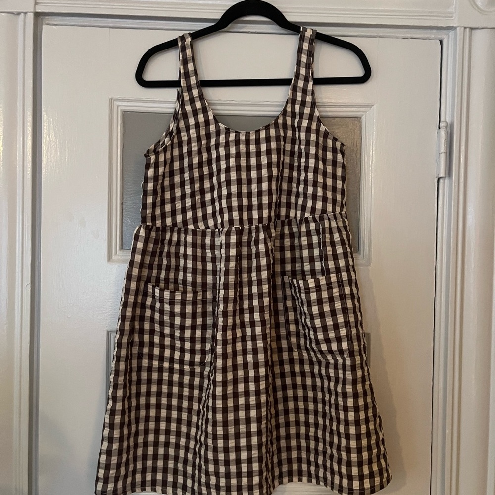 Urban outfitters oversized-fit brown checkered minidress. Size small